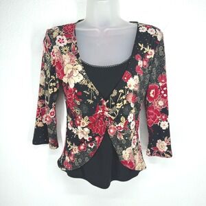 IZ Byer California Womens Y2K Floral Sequin Layered Top Stretch Fairy Medium